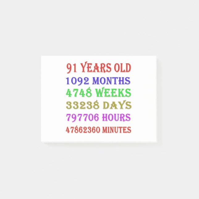 91st Birthday Milestones Post-it Notes (Front)