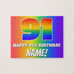 [ Thumbnail: 91st Birthday — Multicolored Rainbow Pattern “91” Jigsaw Puzzle ]