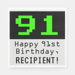 91st Birthday - Nerdy / Geeky Style "91" & Name Napkins