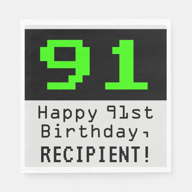 91st Birthday - Nerdy / Geeky Style "91" & Name Napkins (Front)