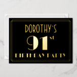 [ Thumbnail: 91st Birthday Party: Art Deco Look “91”, W/ Name Invitation ]