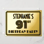 [ Thumbnail: 91st Birthday Party — Art Deco Style “91” & Name Invitation ]