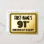 [ Thumbnail: 91st Birthday Party ~ Art Deco Style “91” + Name Postcard ]