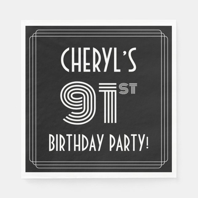 91st Birthday Party: Art Deco Style + Custom Name Napkins (Front)