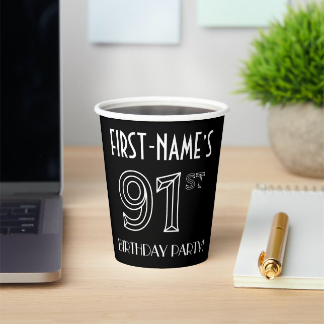 91st Birthday Party: Art Deco Style + Custom Name Paper Cups (Insitu)