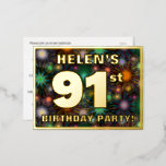 [ Thumbnail: 91st Birthday Party: Bold, Colorful Fireworks Look Postcard ]