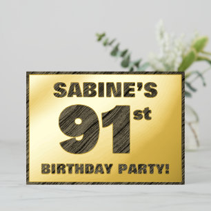 91st Birthday Party — Bold, Faux Wood Grain Text Foil Invitation