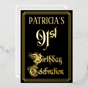 91st Birthday Party — Fancy Script & Custom Name Foil Invitation