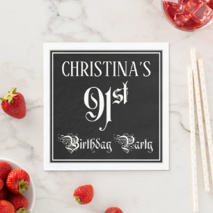 91st Birthday Party — Fancy Script + Custom Name Napkins