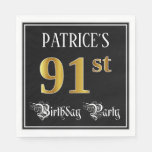 [ Thumbnail: 91st Birthday Party — Fancy Script, Faux Gold Look Napkins ]
