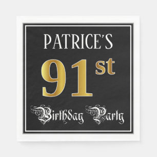 91st Birthday Party — Fancy Script, Faux Gold Look Napkins