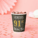 [ Thumbnail: 91st Birthday Party — Faux Gold & Faux Wood Looks Paper Cups ]
