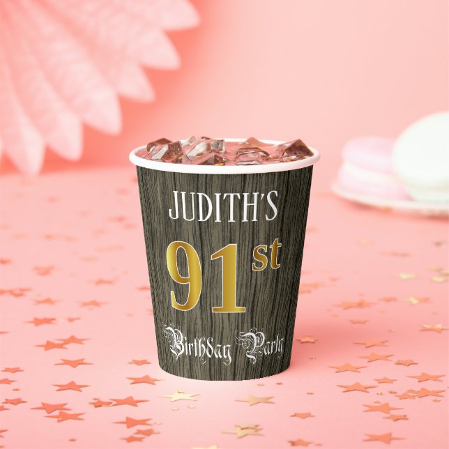 91st Birthday Party — Faux Gold & Faux Wood Looks Paper Cups (Insitu)