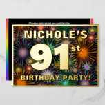 [ Thumbnail: 91st Birthday Party — Fun, Colorful Fireworks Look Invitation ]