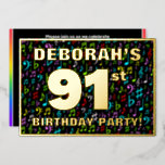 [ Thumbnail: 91st Birthday Party — Fun, Colorful Music Symbols Invitation ]
