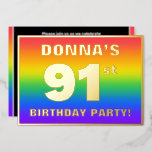 [ Thumbnail: 91st Birthday Party: Fun, Colorful Rainbow Pattern Invitation ]