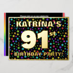 [ Thumbnail: 91st Birthday Party — Fun, Colorful Stars Pattern Invitation ]