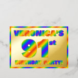 [ Thumbnail: 91st Birthday Party — Fun, Rainbow Spectrum “91” Invitation ]