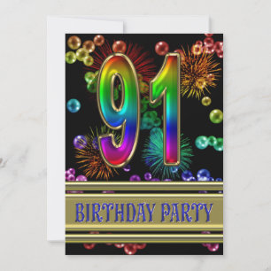 91st Birthday party Invitation with bubbles
