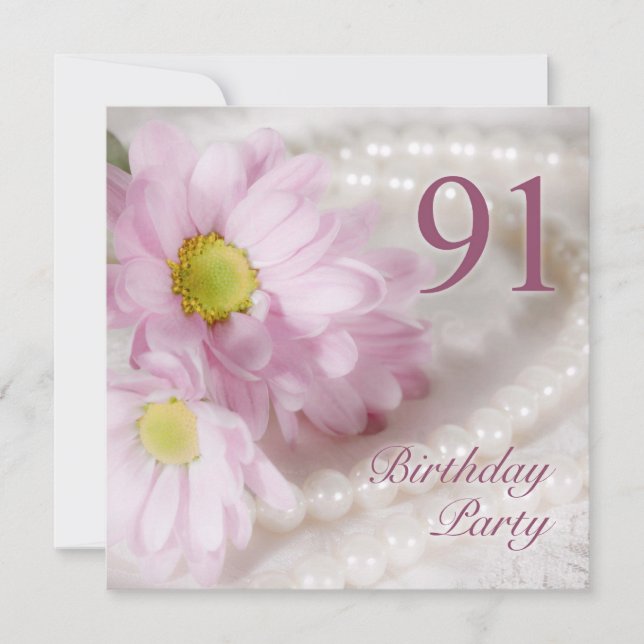 91st Birthday party invitation with daisies (Front)