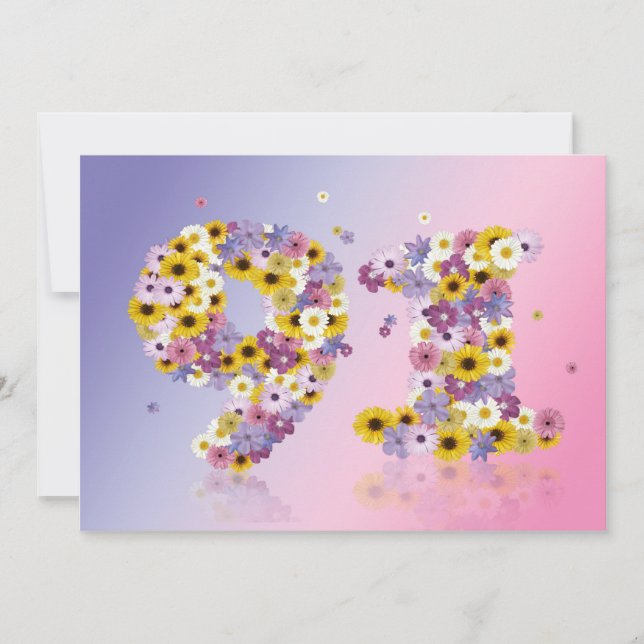 91st Birthday party, with flowered letters Invitation (Front)