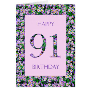91st Birthday Purple Daisies Cards
