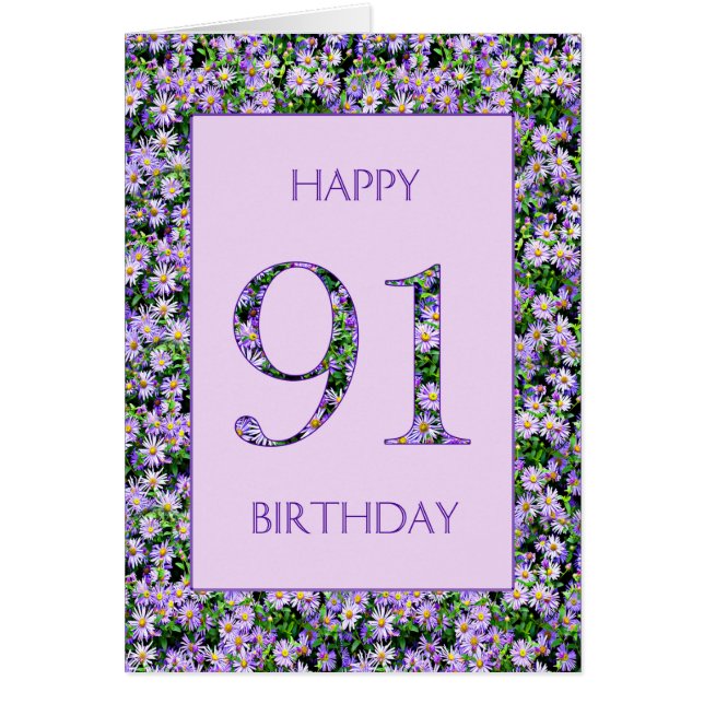 91st Birthday Purple Daisies Cards (Front)