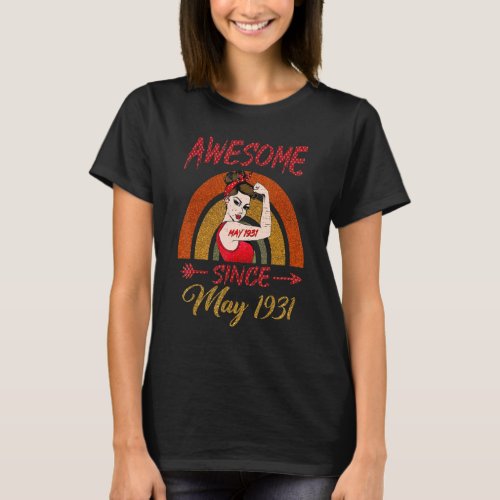 91st Birthday Queen Awesome Since May 1931 Rainbow T_Shirt