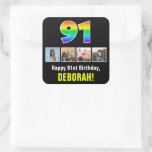 [ Thumbnail: 91st Birthday: Rainbow “91”; Custom Photos & Name Sticker ]