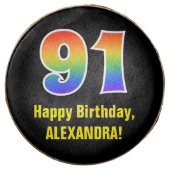 91st Birthday - Rainbow Spectrum Pattern Number 91 Chocolate Covered Oreo (Front)