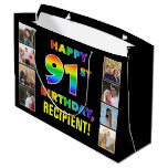 [ Thumbnail: 91st Birthday: Rainbow Text, Custom Photos & Name Gift Bag ]