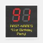 [ Thumbnail: 91st Birthday: Red Digital Clock Style "91" + Name Napkins ]