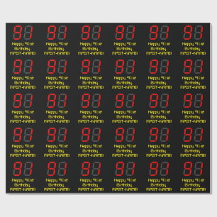 91st Birthday: Red Digital Clock Style "91" + Name Wrapping Paper