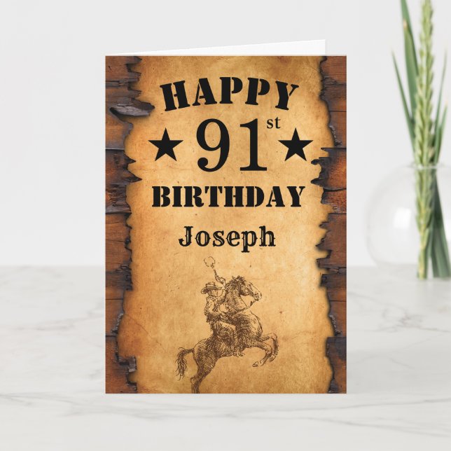 91st Birthday Rustic Country Western Cowboy Horse Card (Front)