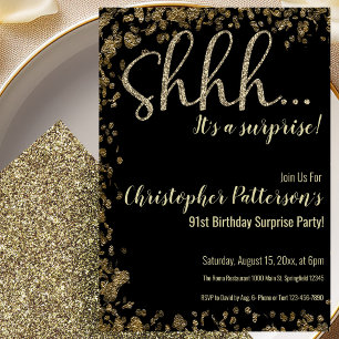 91st Birthday Surprise Party Invitation Gold Black