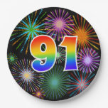 [ Thumbnail: 91st Event - Fun, Colorful, Bold, Rainbow 91 Paper Plates ]