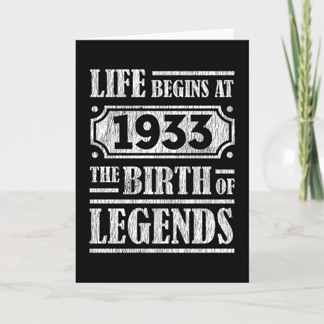 92 Year Old 1933 Birth Of Legend 92nd Birthday  Card (Front)