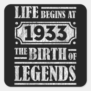 92 Year Old 1933 Birth Of Legend 92nd Birthday  Square Sticker