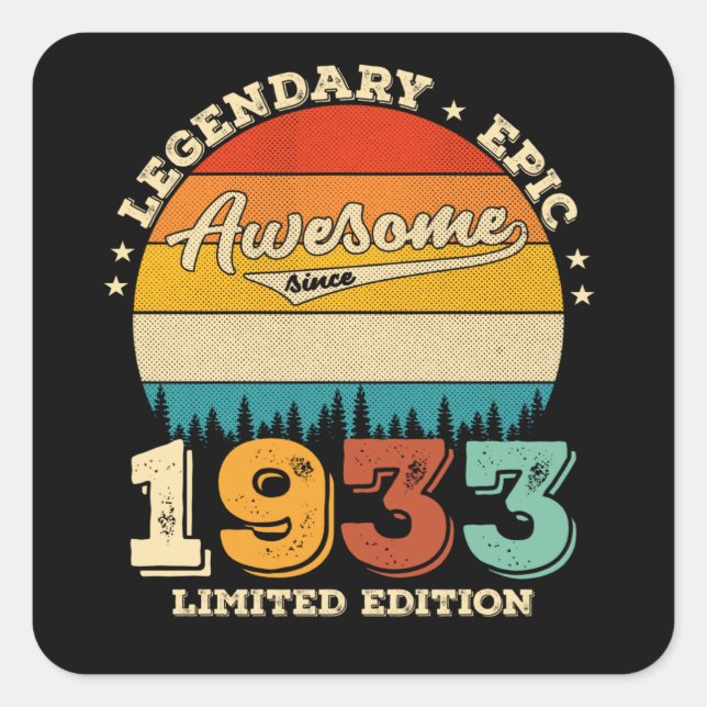 92 Year Old Bday 1933 Awesome 92d Birthday Gift Square Sticker (Front)