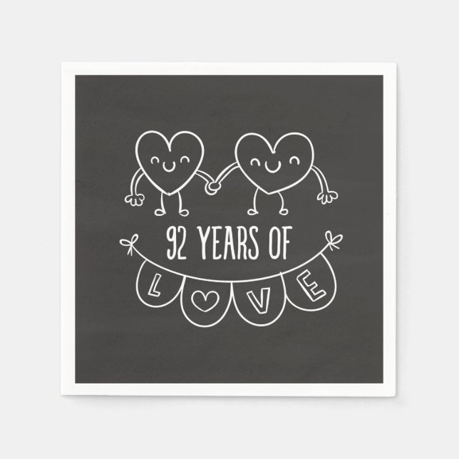 92nd Anniversary Gift Chalk Hearts Napkins (Front)