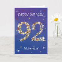 92nd Birthday - 92 in Stars - Blue - Age 92