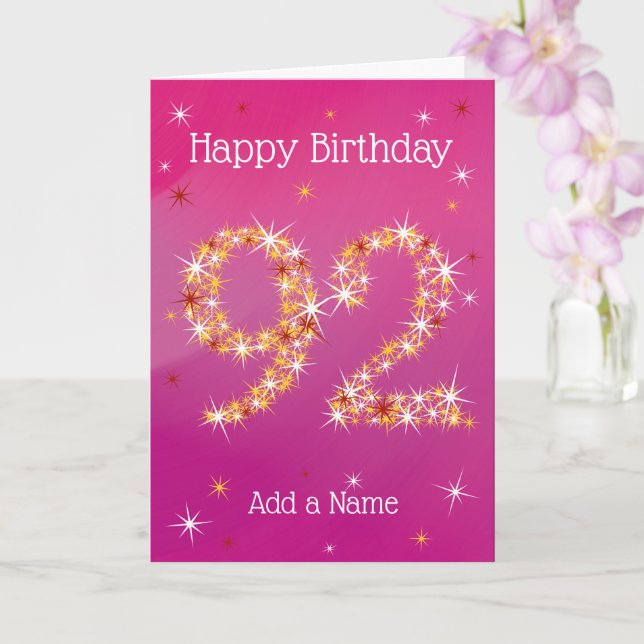 92nd Birthday - 92 in Stars - Pink/Purple - Age 92 Card (Orchid)