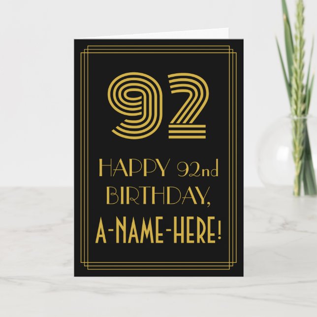 92nd Birthday: Art Deco Inspired Look "92" & Name Card (Front)