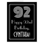 [ Thumbnail: 92nd Birthday — Art Deco Inspired Look “92” + Name Card ]