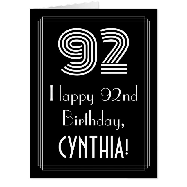 92nd Birthday — Art Deco Inspired Look “92” + Name Card (Front)
