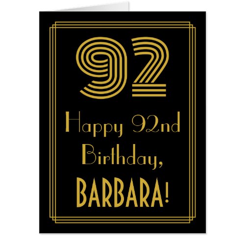 92nd Birthday Art Deco Inspired Look 92  Name Card