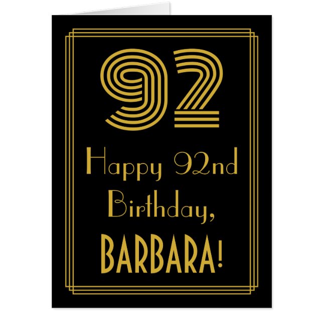 92nd Birthday: Art Deco Inspired Look “92” + Name Card (Front)