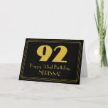 [ Thumbnail: 92nd Birthday: Art Deco Inspired Look "92" & Name Card ]