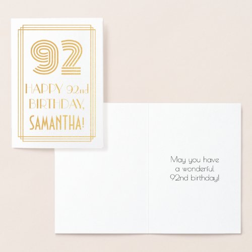 92nd Birthday _ Art Deco Inspired Look 92  Name Foil Card