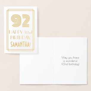 92nd Birthday - Art Deco Inspired Look "92" & Name Foil Card